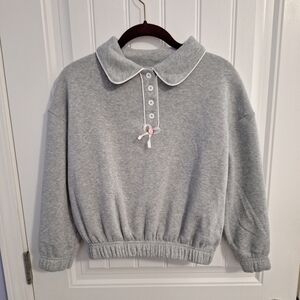 Jolie And Joy Girls M 10-12 Soft Gray Collared  Sweatshirt 4 Button Pink Bow